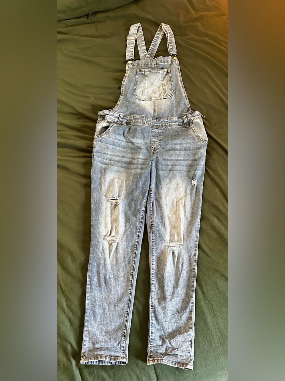 Wallflower Light Blue Distressed Denim Overalls